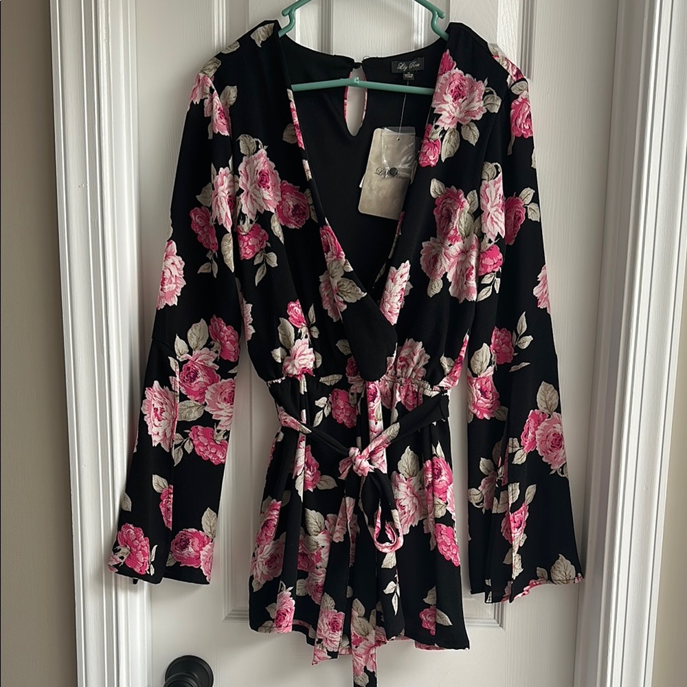 Floral Wrap Blouse with Bell Sleeves